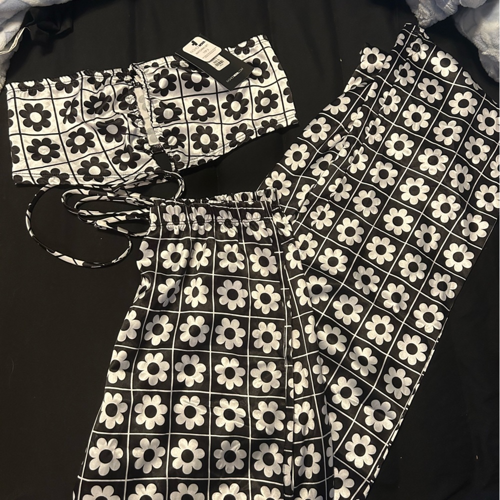 floral satin two-piece set nwt